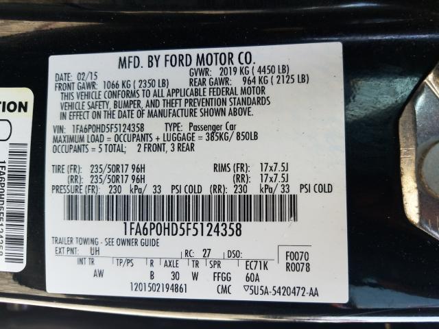 Photo 9 VIN: 1FA6P0HD5F5124358 - FORD FUSION SE 