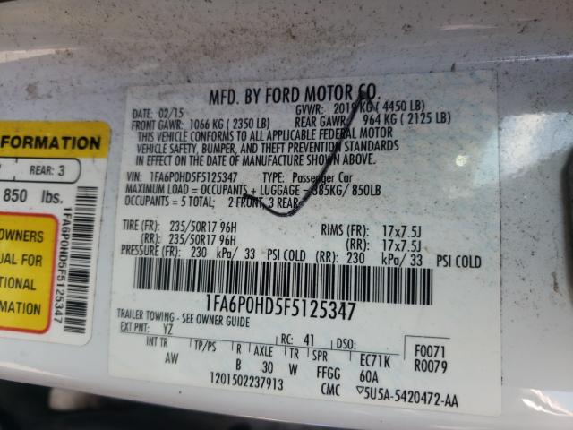 Photo 9 VIN: 1FA6P0HD5F5125347 - FORD FUSION SE 