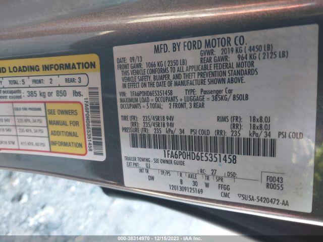 Photo 8 VIN: 1FA6P0HD6E5351458 - FORD FUSION 