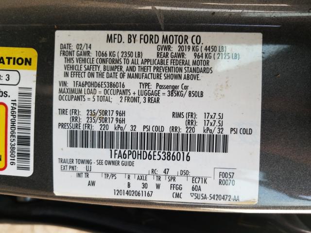 Photo 9 VIN: 1FA6P0HD6E5386016 - FORD FUSION SE 