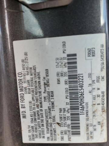 Photo 11 VIN: 1FA6P0HD6E5403221 - FORD FUSION SE 