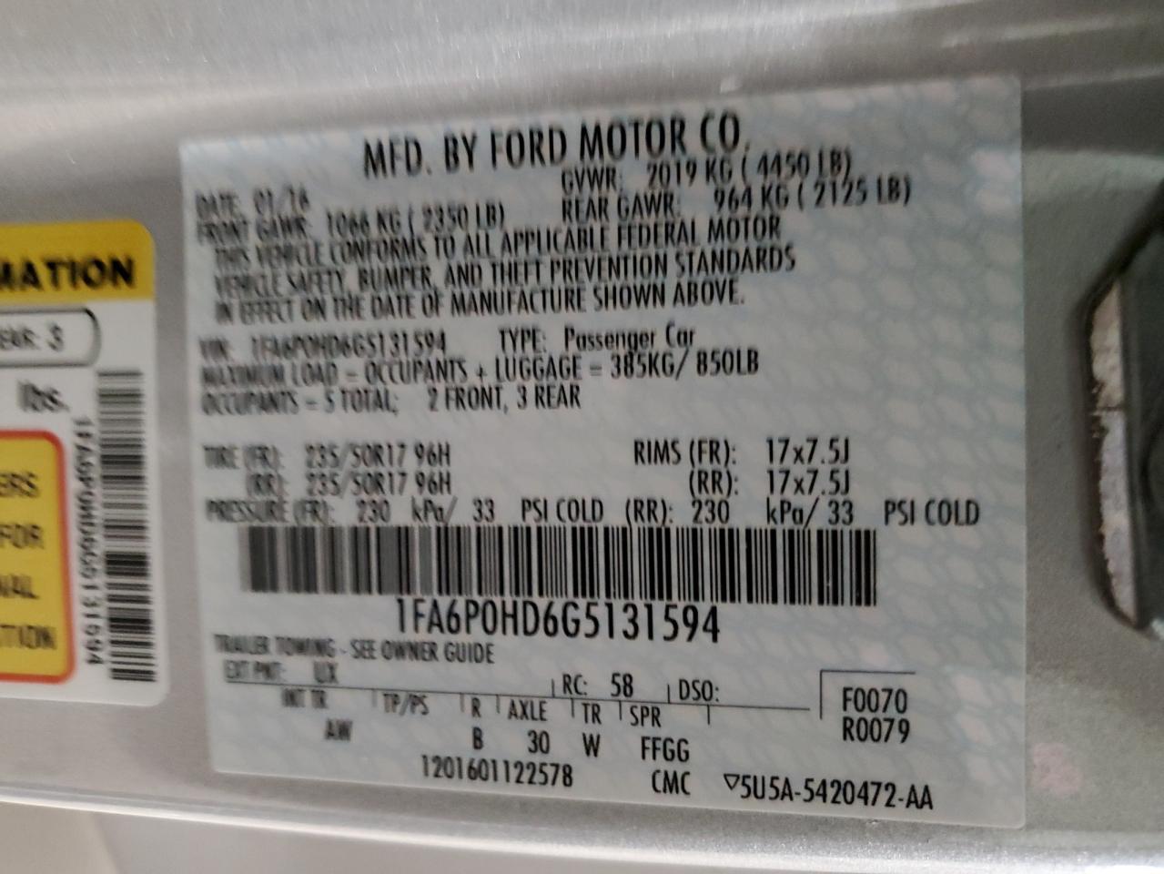 Photo 11 VIN: 1FA6P0HD6G5131594 - FORD FUSION 