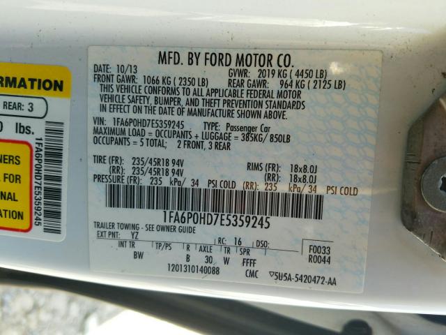 Photo 9 VIN: 1FA6P0HD7E5359245 - FORD FUSION SE 