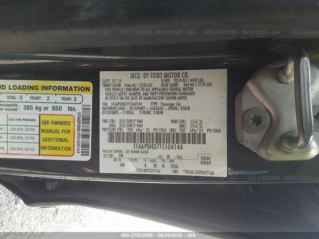 Photo 8 VIN: 1FA6P0HD7F5104144 - FORD FUSION 