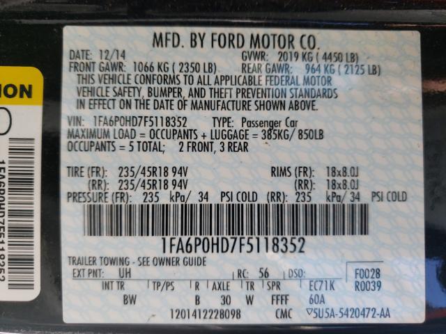 Photo 9 VIN: 1FA6P0HD7F5118352 - FORD FUSION SE 