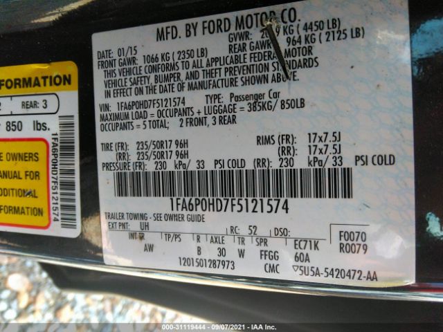 Photo 8 VIN: 1FA6P0HD7F5121574 - FORD FUSION 