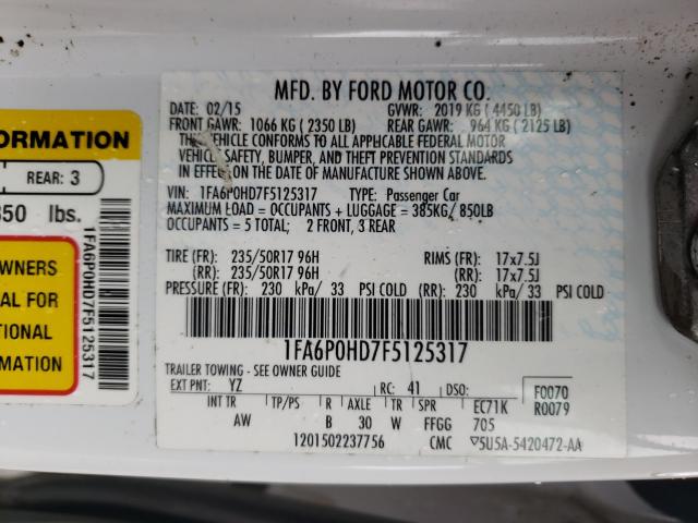 Photo 9 VIN: 1FA6P0HD7F5125317 - FORD FUSION SE 