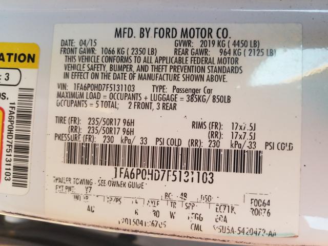 Photo 9 VIN: 1FA6P0HD7F5131103 - FORD FUSION SE 