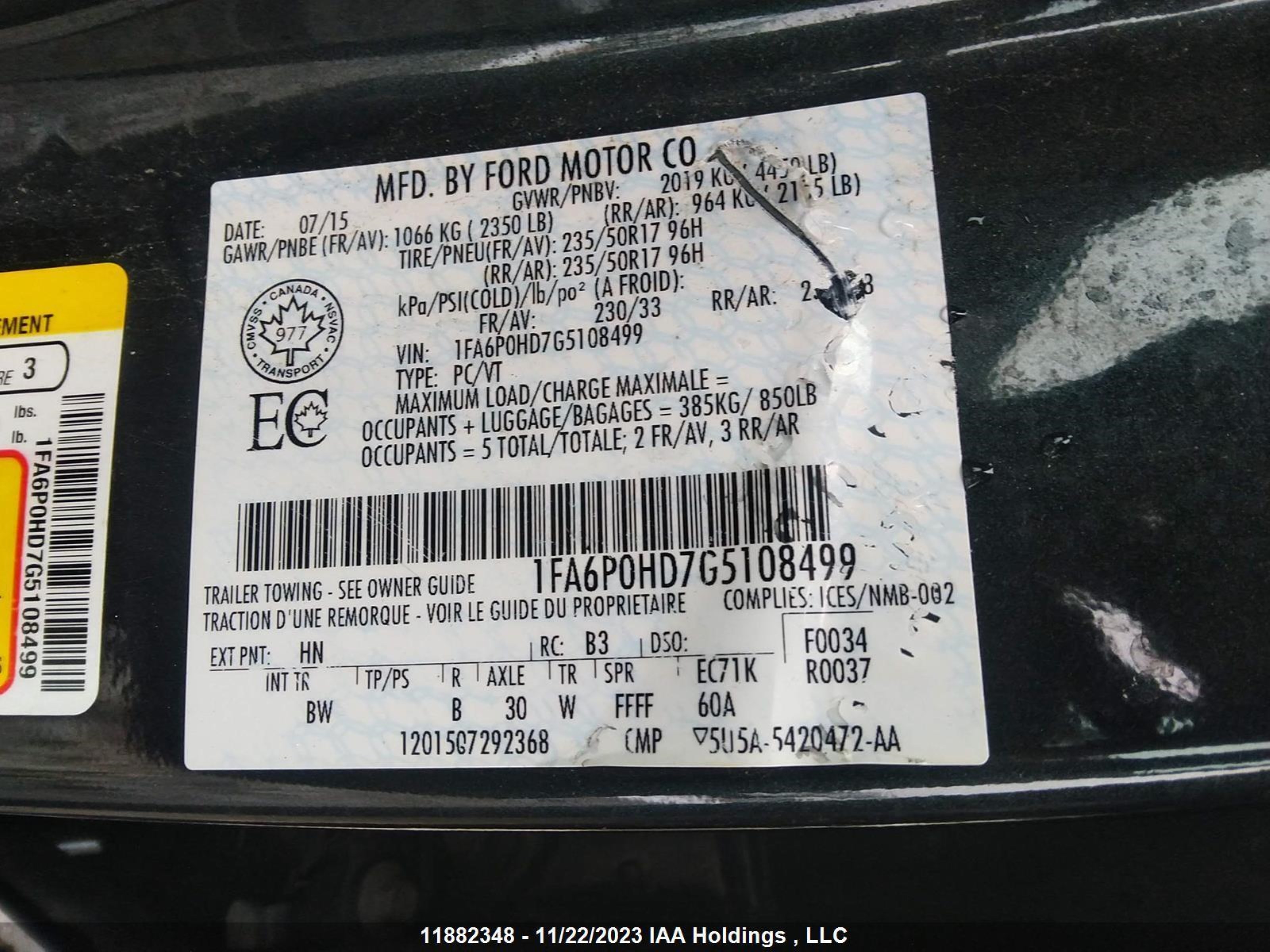 Photo 8 VIN: 1FA6P0HD7G5108499 - FORD FUSION 