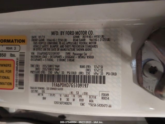 Photo 8 VIN: 1FA6P0HD7G5109197 - FORD FUSION 