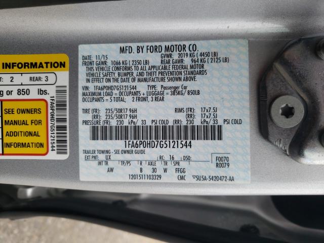 Photo 9 VIN: 1FA6P0HD7G5121544 - FORD FUSION 