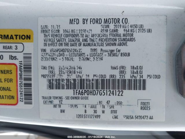 Photo 8 VIN: 1FA6P0HD7G5124122 - FORD FUSION 