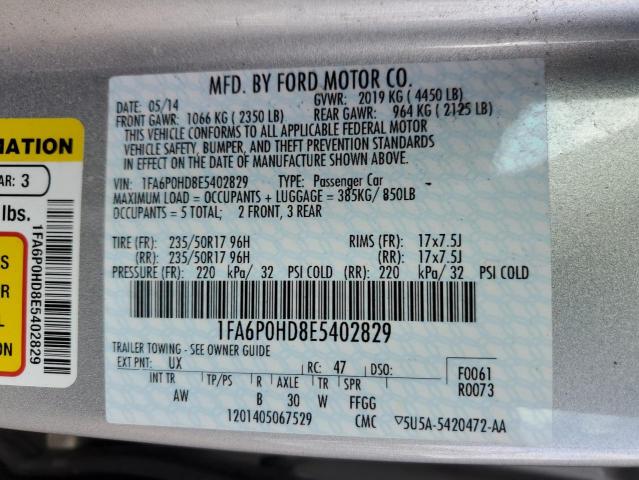 Photo 11 VIN: 1FA6P0HD8E5402829 - FORD FUSION 