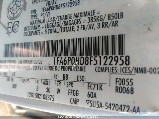 Photo 8 VIN: 1FA6P0HD8F5122958 - FORD FUSION 