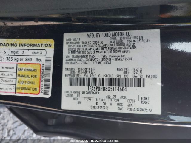 Photo 8 VIN: 1FA6P0HD8G5114604 - FORD FUSION 