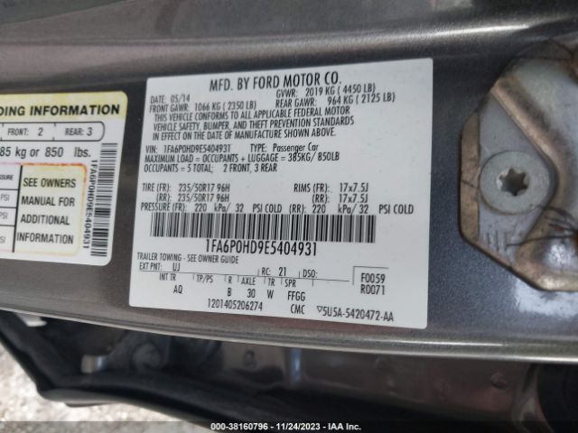 Photo 8 VIN: 1FA6P0HD9E5404931 - FORD FUSION 