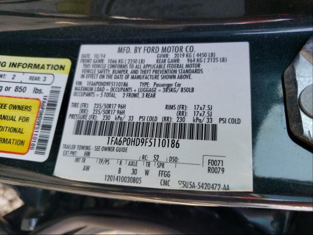 Photo 9 VIN: 1FA6P0HD9F5110186 - FORD FUSION SE 