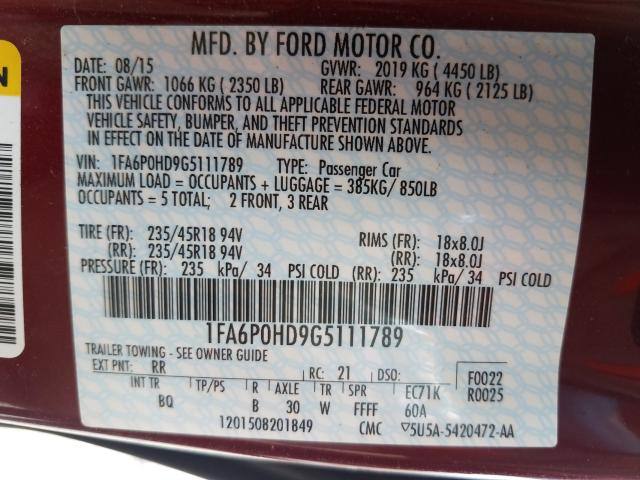 Photo 9 VIN: 1FA6P0HD9G5111789 - FORD FUSION SE 