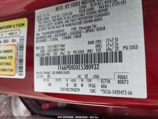 Photo 8 VIN: 1FA6P0HDXE5380932 - FORD FUSION 