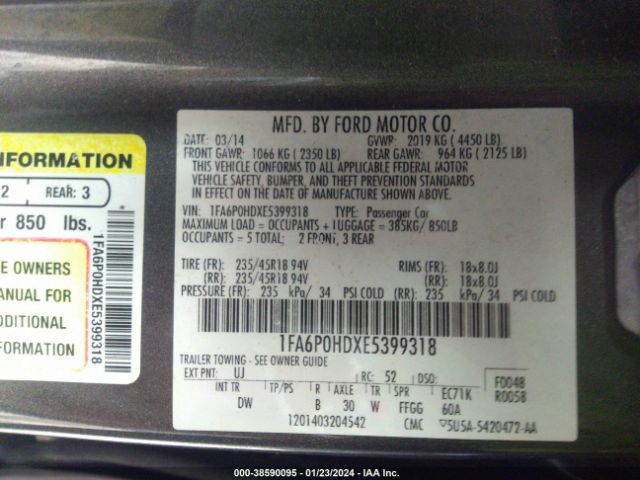 Photo 8 VIN: 1FA6P0HDXE5399318 - FORD FUSION 