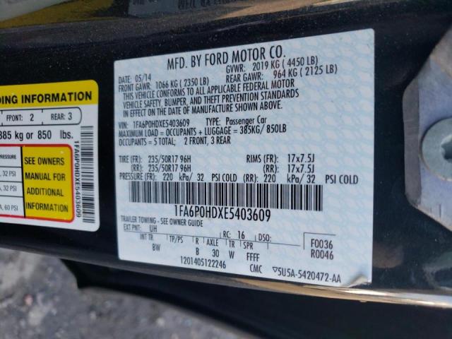 Photo 9 VIN: 1FA6P0HDXE5403609 - FORD FUSION SE 