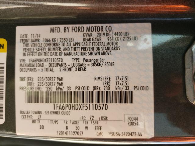 Photo 9 VIN: 1FA6P0HDXF5110570 - FORD FUSION SE 