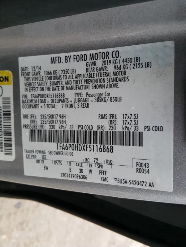 Photo 9 VIN: 1FA6P0HDXF5116868 - FORD FUSION SE 