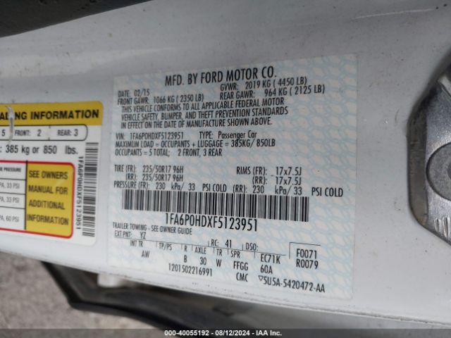 Photo 8 VIN: 1FA6P0HDXF5123951 - FORD FUSION 