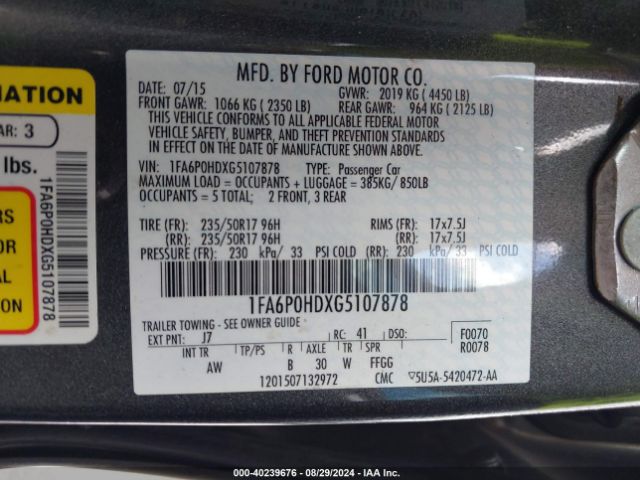 Photo 8 VIN: 1FA6P0HDXG5107878 - FORD FUSION 