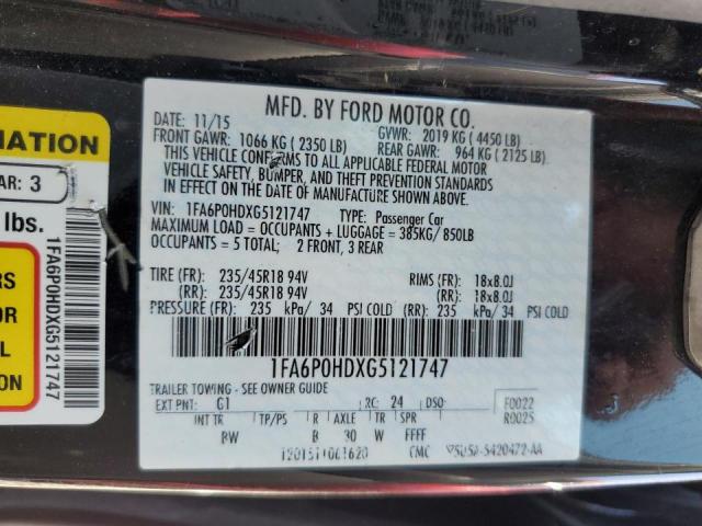 Photo 9 VIN: 1FA6P0HDXG5121747 - FORD FUSION SE 