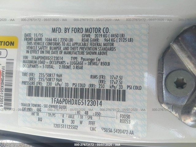 Photo 8 VIN: 1FA6P0HDXG5123014 - FORD FUSION 