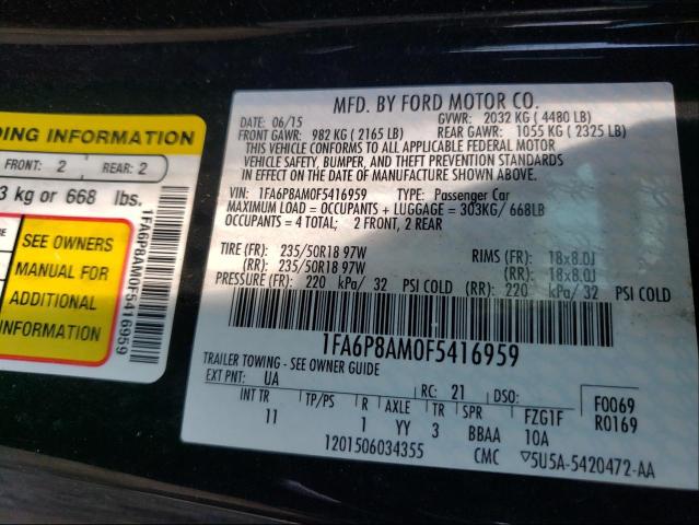 Photo 9 VIN: 1FA6P8AM0F5416959 - FORD MUSTANG 