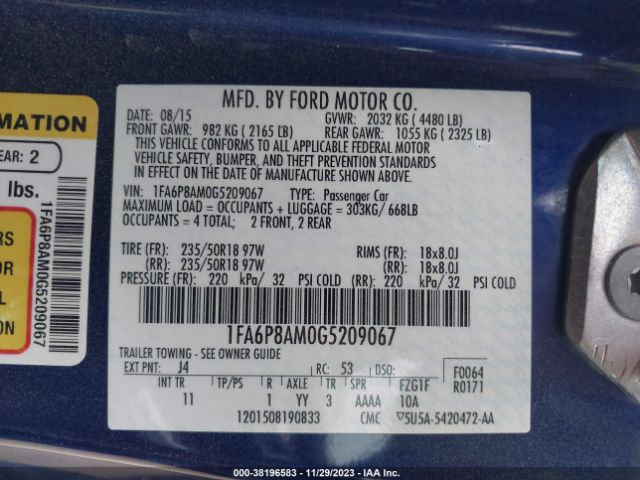 Photo 8 VIN: 1FA6P8AM0G5209067 - FORD MUSTANG 