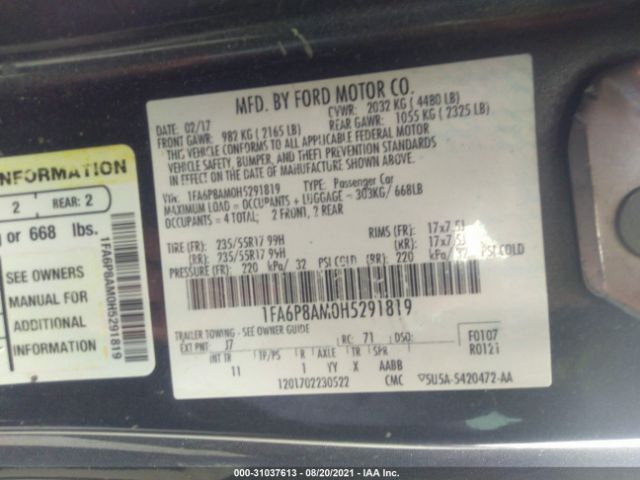 Photo 8 VIN: 1FA6P8AM0H5291819 - FORD MUSTANG 