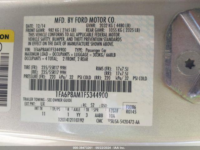 Photo 8 VIN: 1FA6P8AM1F5344900 - FORD MUSTANG 