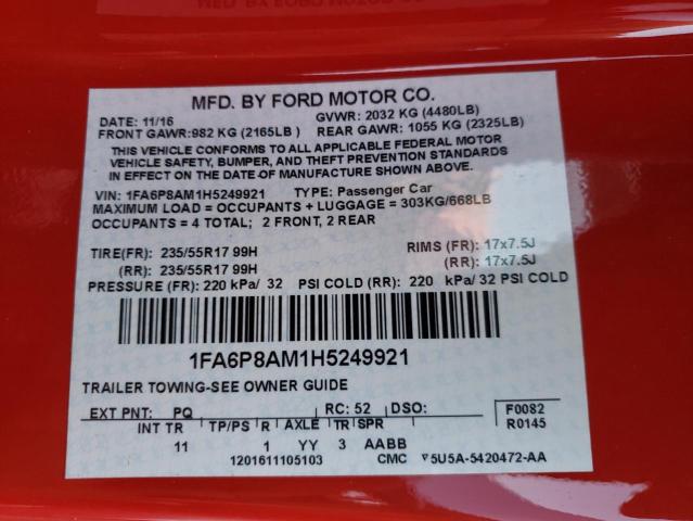 Photo 9 VIN: 1FA6P8AM1H5249921 - FORD MUSTANG 