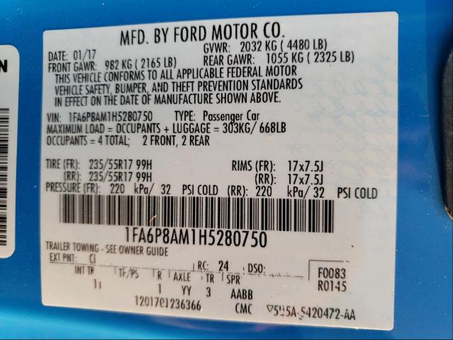 Photo 9 VIN: 1FA6P8AM1H5280750 - FORD MUSTANG 