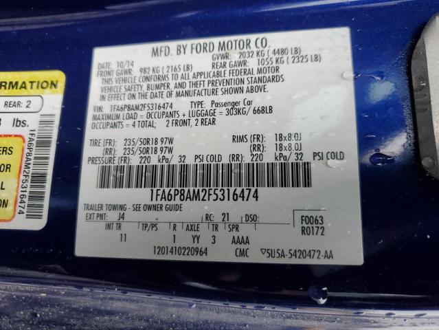 Photo 12 VIN: 1FA6P8AM2F5316474 - FORD MUSTANG 