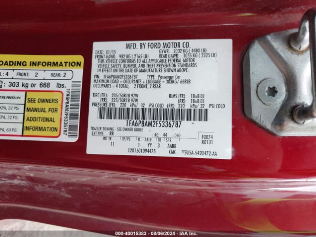 Photo 8 VIN: 1FA6P8AM2F5336787 - FORD MUSTANG 