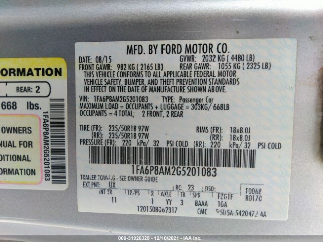 Photo 8 VIN: 1FA6P8AM2G5201083 - FORD MUSTANG 