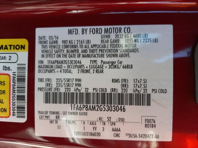 Photo 9 VIN: 1FA6P8AM2G5303046 - FORD MUSTANG 