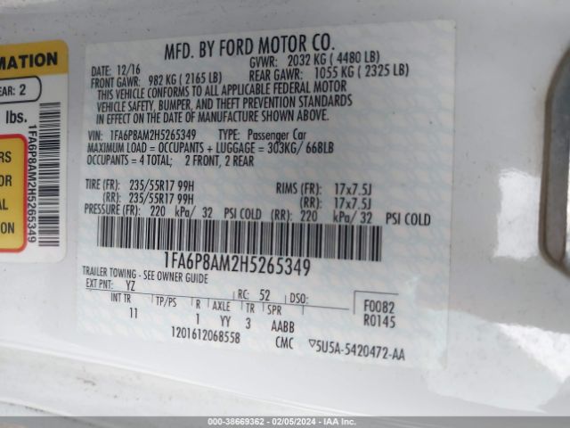 Photo 8 VIN: 1FA6P8AM2H5265349 - FORD MUSTANG 