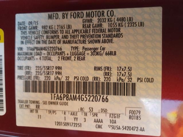 Photo 12 VIN: 1FA6P8AM4G5220766 - FORD MUSTANG 