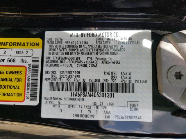 Photo 9 VIN: 1FA6P8AM4G5301301 - FORD MUSTANG 