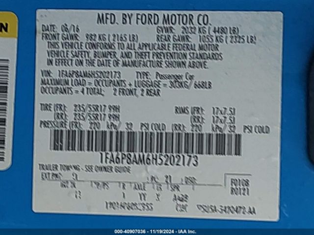 Photo 8 VIN: 1FA6P8AM6H5202173 - FORD MUSTANG 