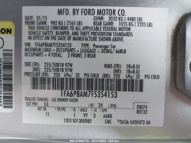 Photo 8 VIN: 1FA6P8AM7F5354153 - FORD MUSTANG 