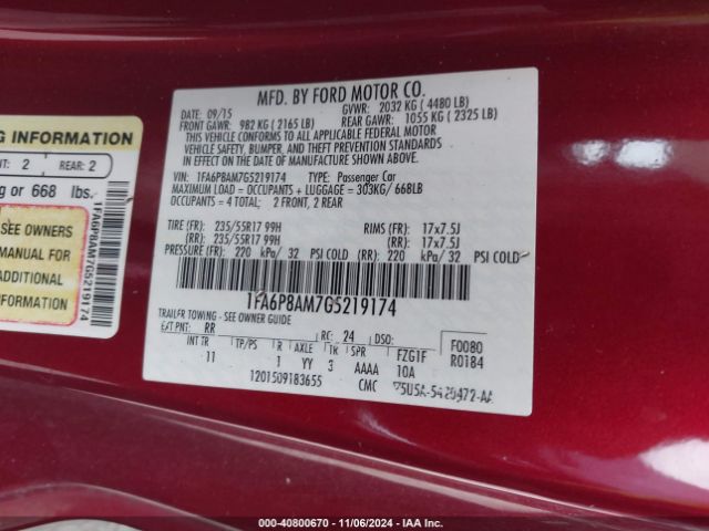 Photo 8 VIN: 1FA6P8AM7G5219174 - FORD MUSTANG 