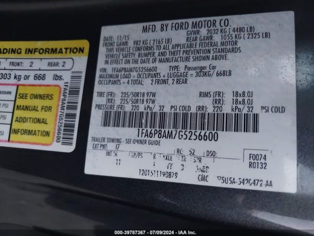 Photo 8 VIN: 1FA6P8AM7G5256600 - FORD MUSTANG 