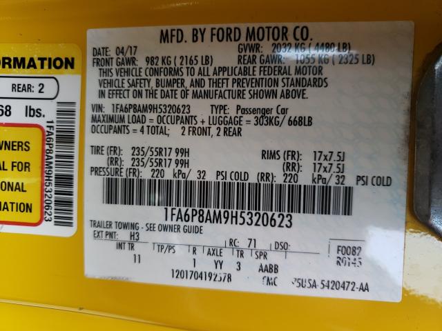 Photo 9 VIN: 1FA6P8AM9H5320623 - FORD MUSTANG 