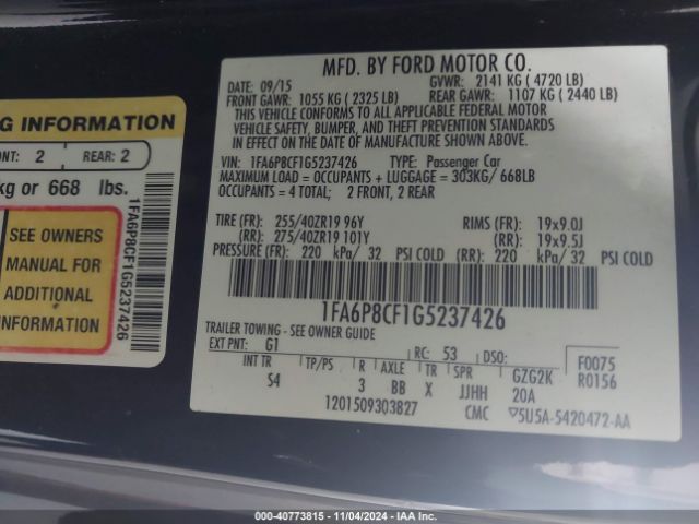 Photo 8 VIN: 1FA6P8CF1G5237426 - FORD MUSTANG 